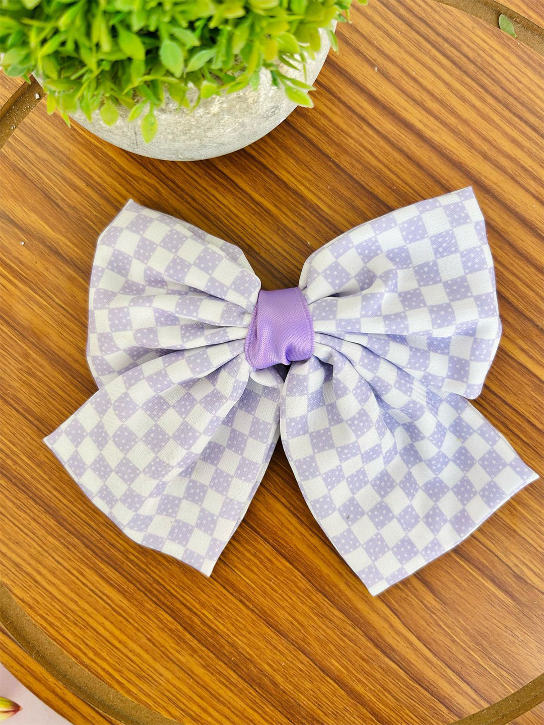 Radhya Accessories Women Checked Jumbo Barrette Hair Bow Clip