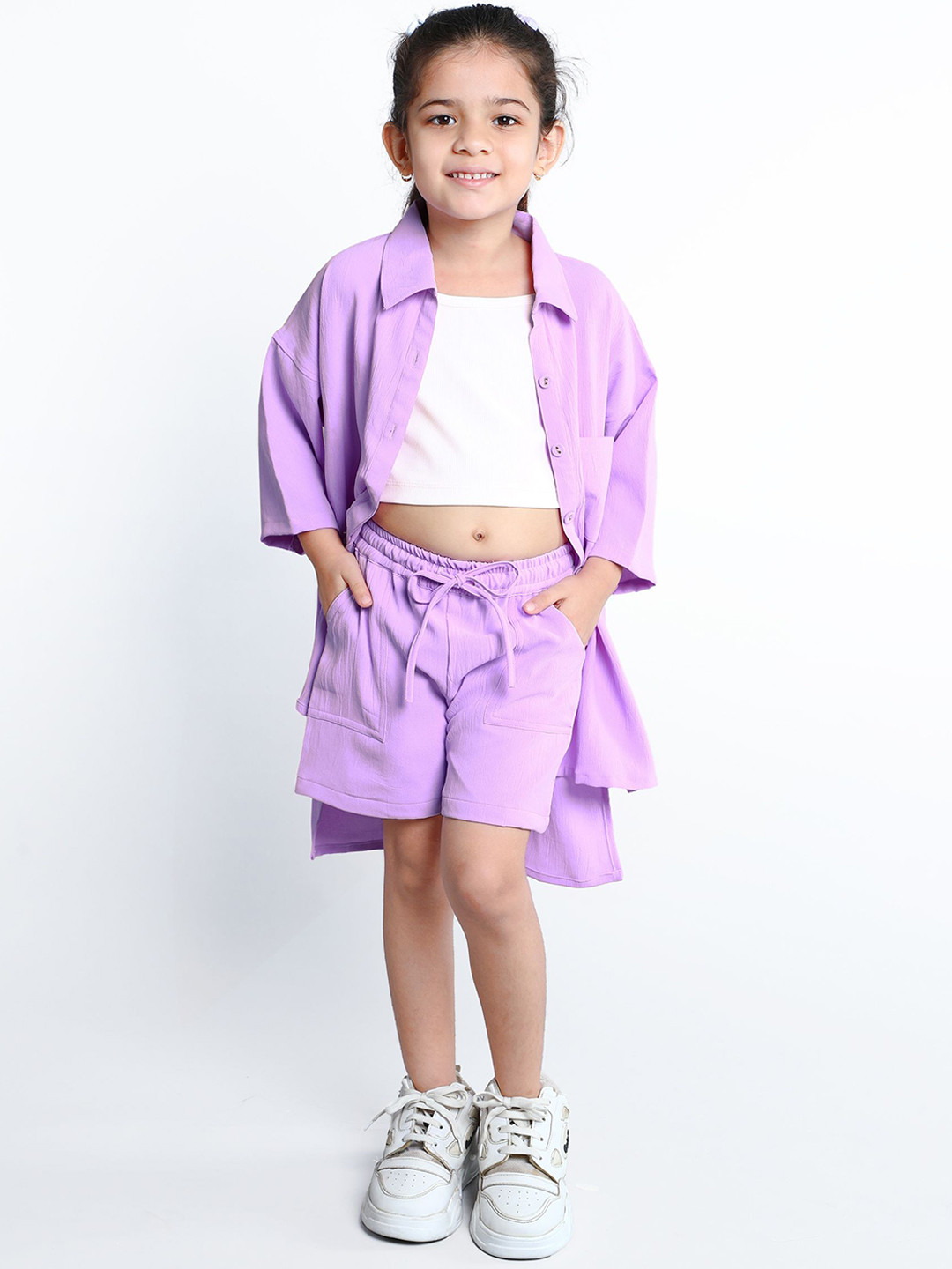 Ministitch Girls Oversize Shirt With  Shorts & Top