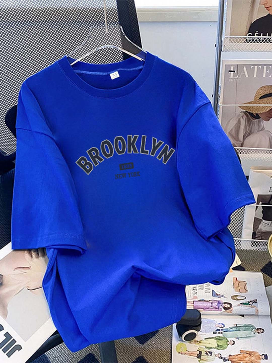 Outzidr Blue Chest Print Graphic Tshirt