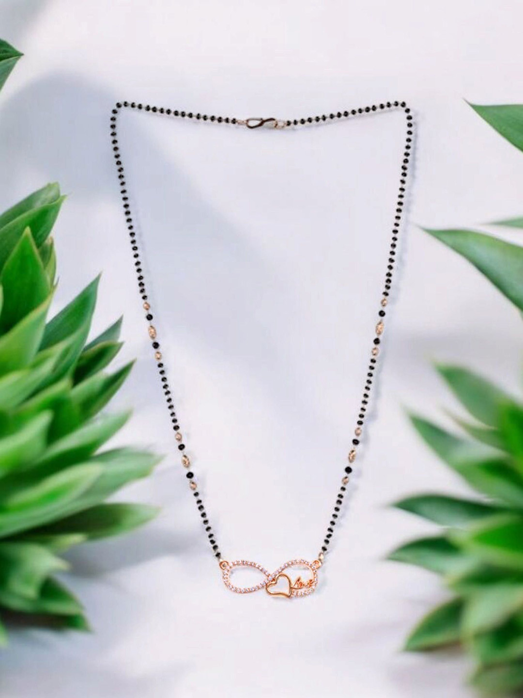 Nilu's Collection Rose Gold-Plated Stones Studded And Beads Mangalsutra