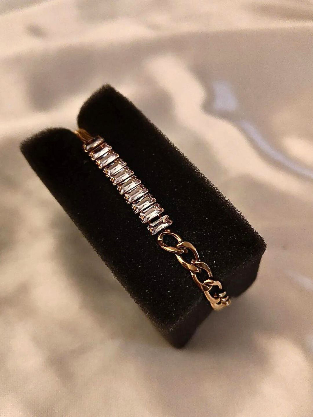 RaasRani Half & Half Stone Gold-Plated Cubic Zirconia Studded Wraparound Bracelet