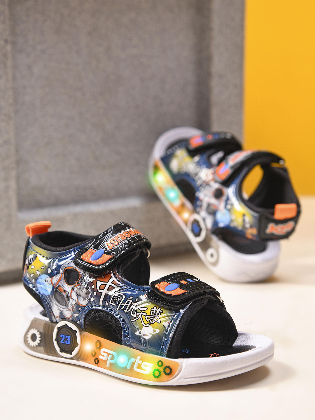 KATS Kids Printed LED Light Up Velcro Sandals