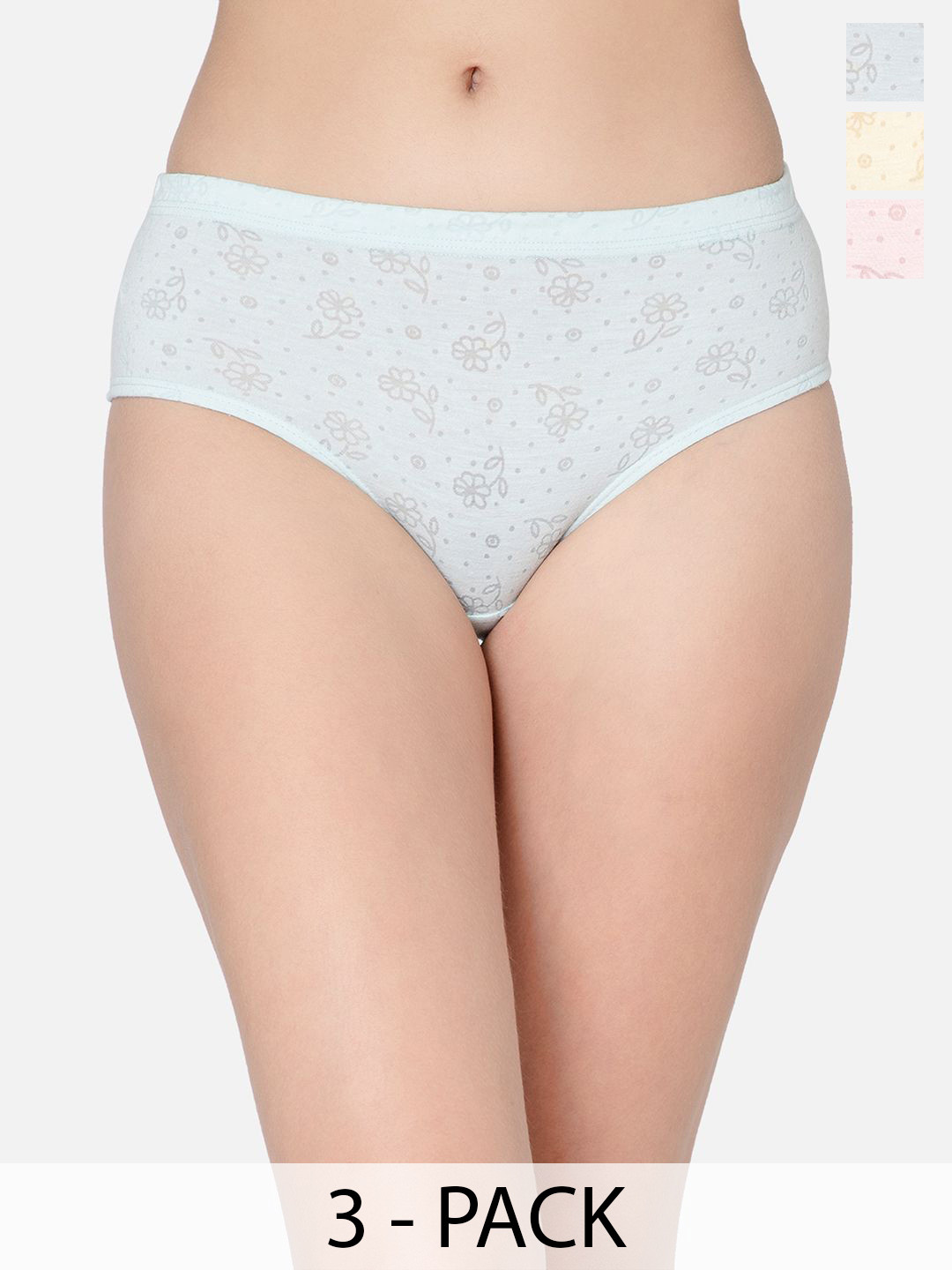 Lady Lyka Pack Of 3 Floral Printed Cotton Mid-Rise Hipster Briefs IKON-3A