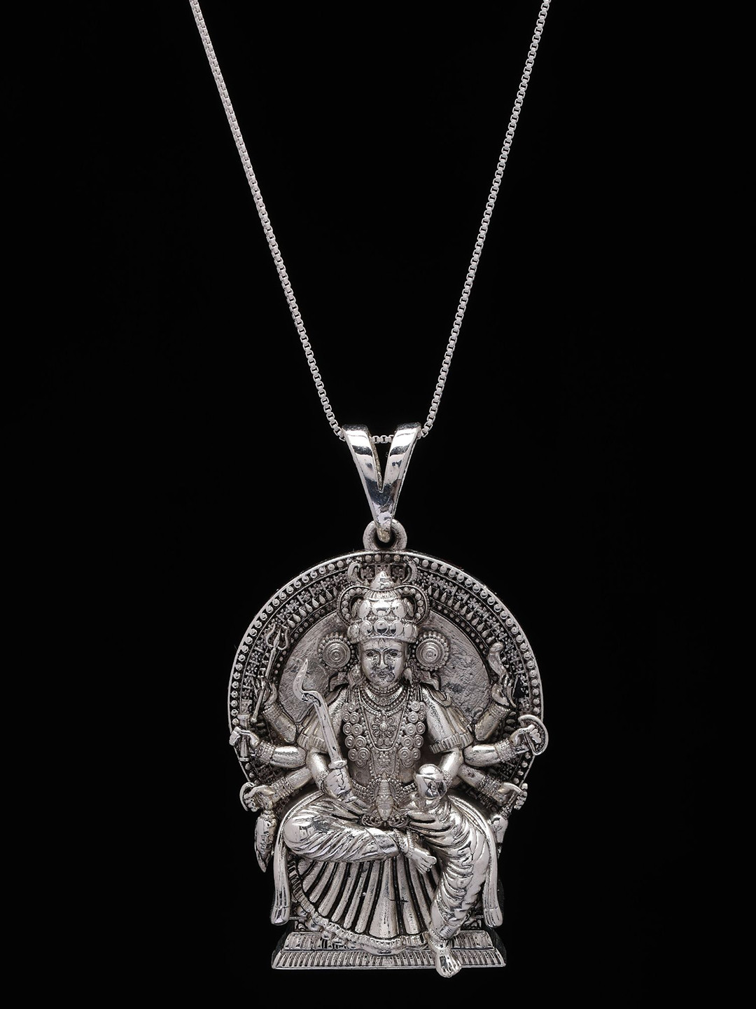 Exotic India Sterling Silver Goddess Chottanikkara Bhagavathi form of Mahalakshmi Pendant