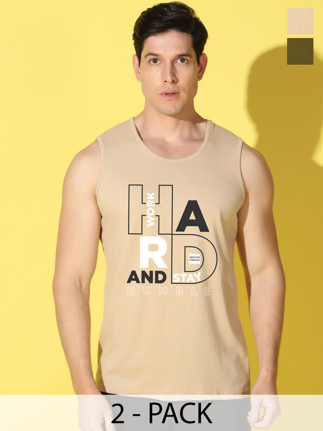 WOOSTRO Pack Of 2 Printed Gym Vests VWS26(HARD RUST)(HARD OLIVE)