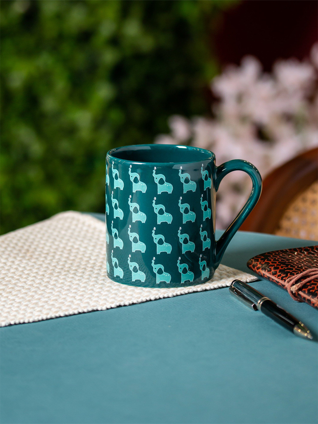 CLAY CRAFT Blue Animal Print Ceramic Handmade Mug-350ml