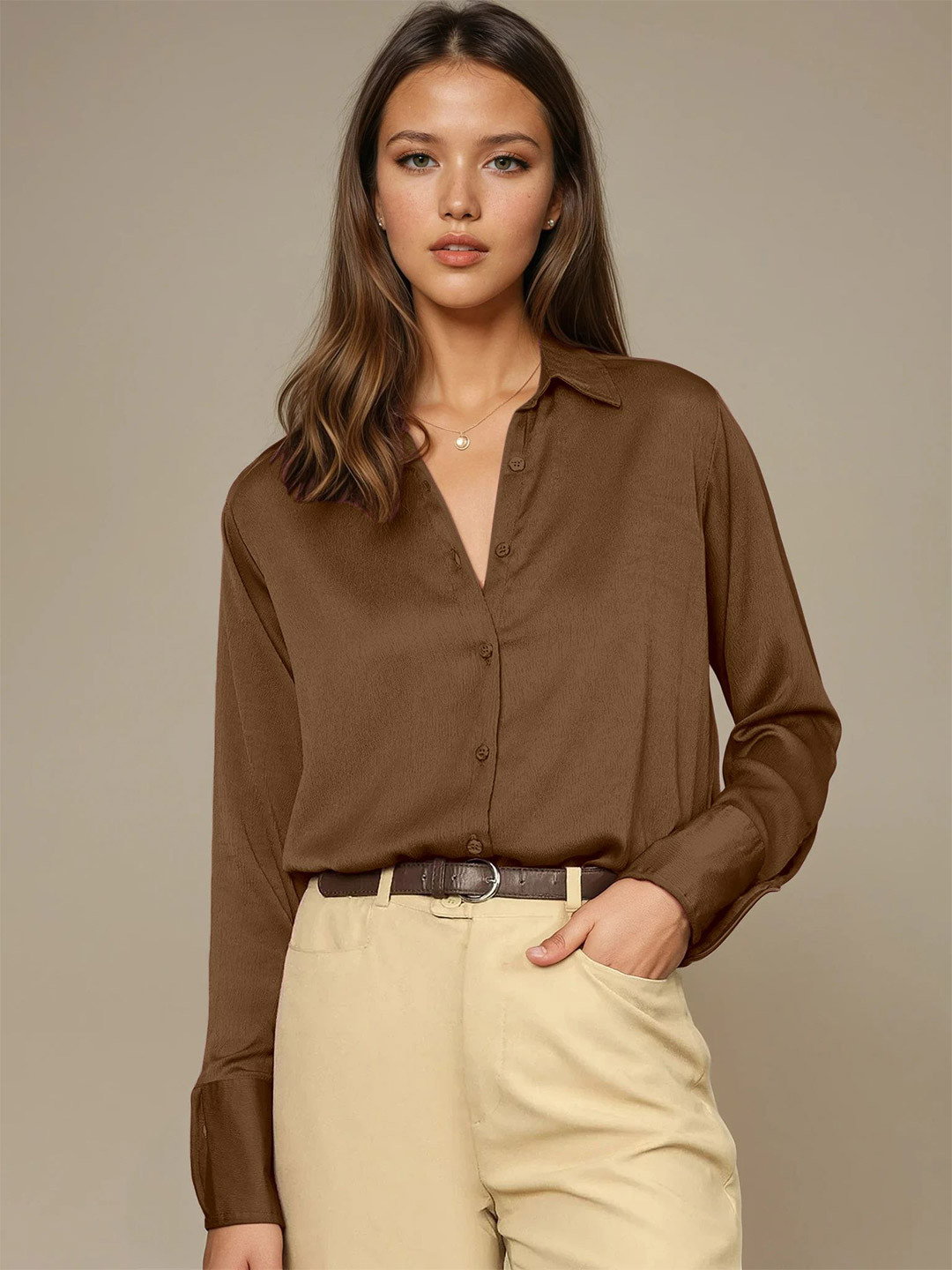 AAHWAN Women Regular Fit Solid Spread Collar Formal Shirt
