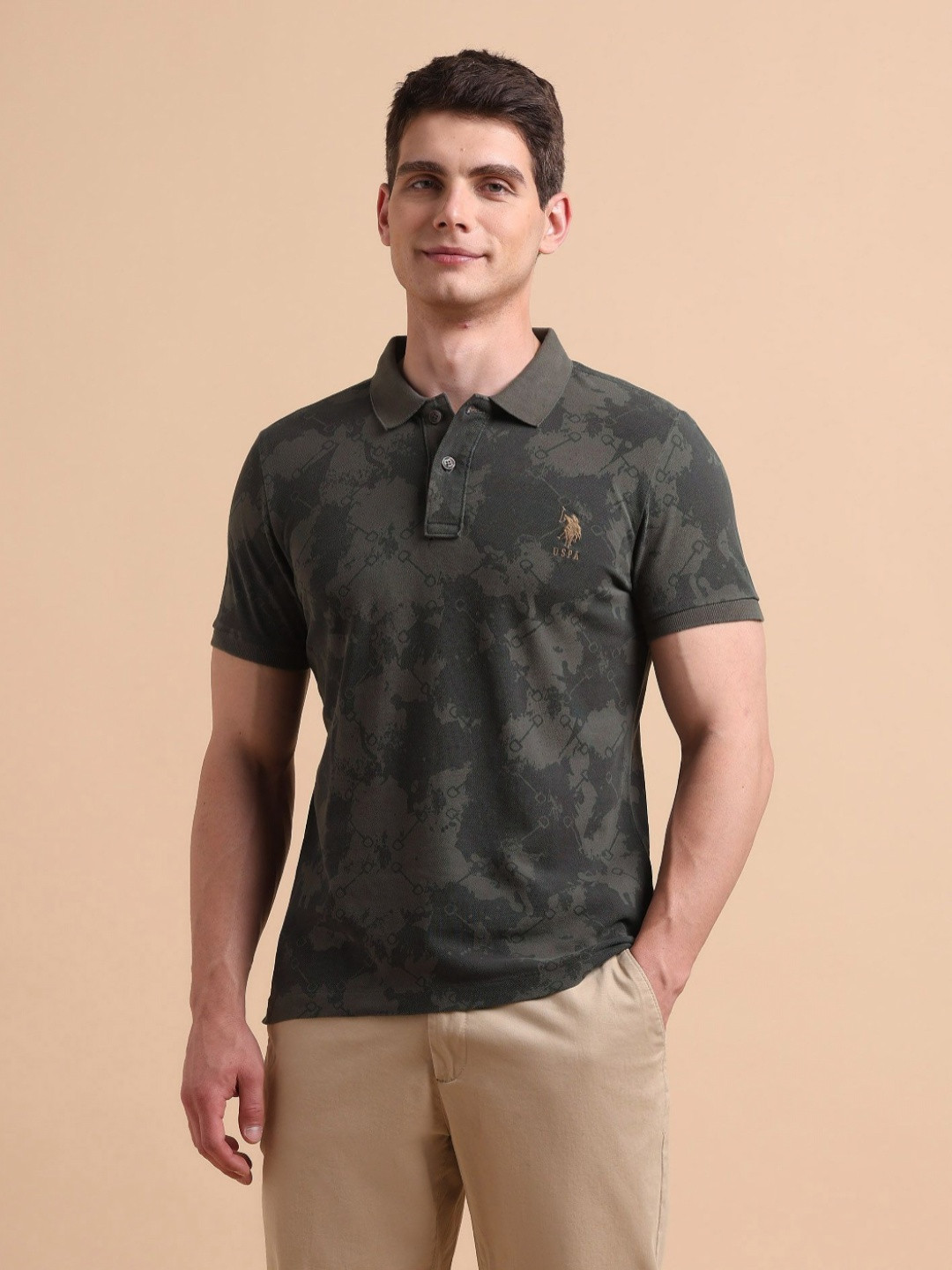 U.S. Polo Assn. Denim Co. Men Muscle Fit Abstract Printed Polo Collar Pure Cotton T-shirt