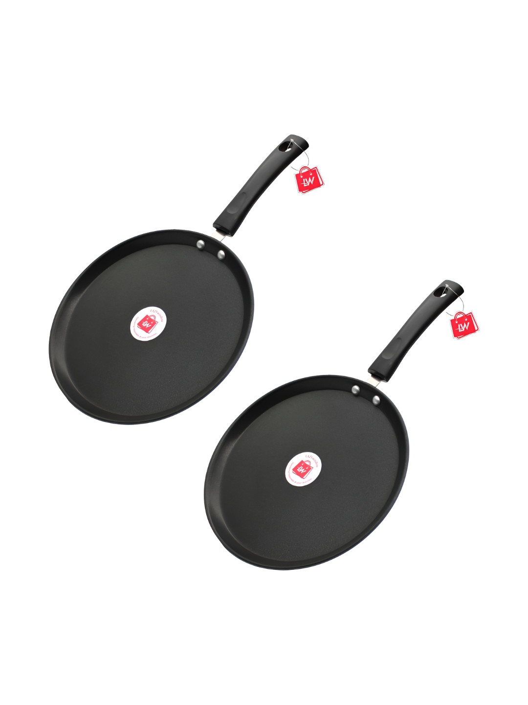 LAZYwindow 2 Pieces Grey & Black Iron Nonstick Tawa