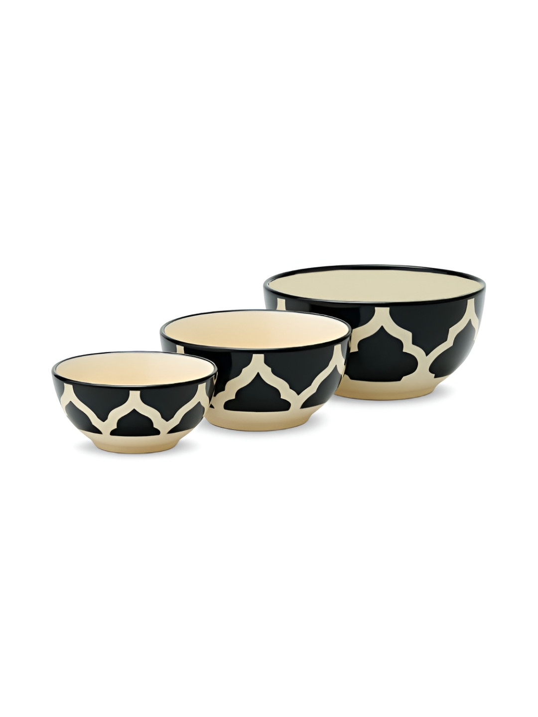 Myntra Elegant Homes Black 3 Pieces Ethnic Motifs Printed Ceramic Serving Bowls