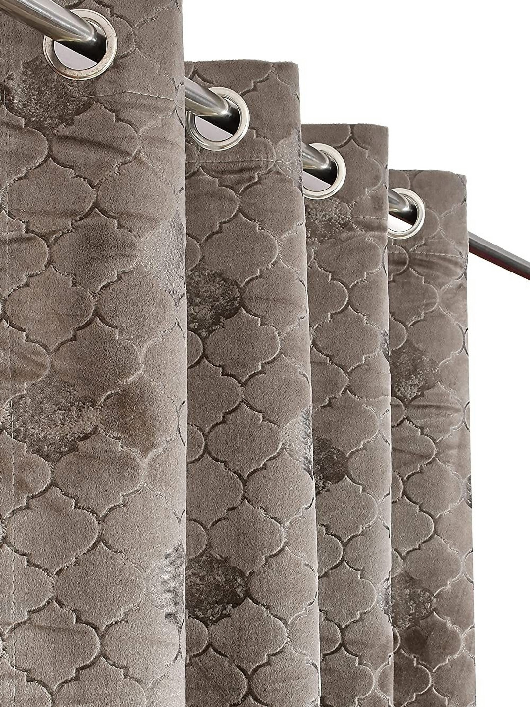 B' Decorlish Grey 2 Pieces Ethnic Motifs Printed Room Darkening Velvet Window Curtain