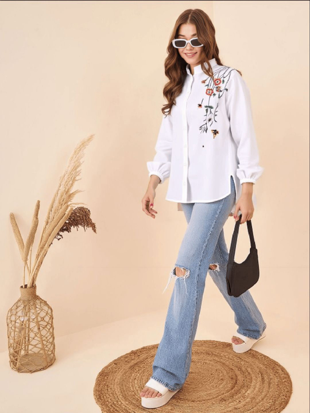 MAYKR Women Mandarin Collar Regular Fit Shirt