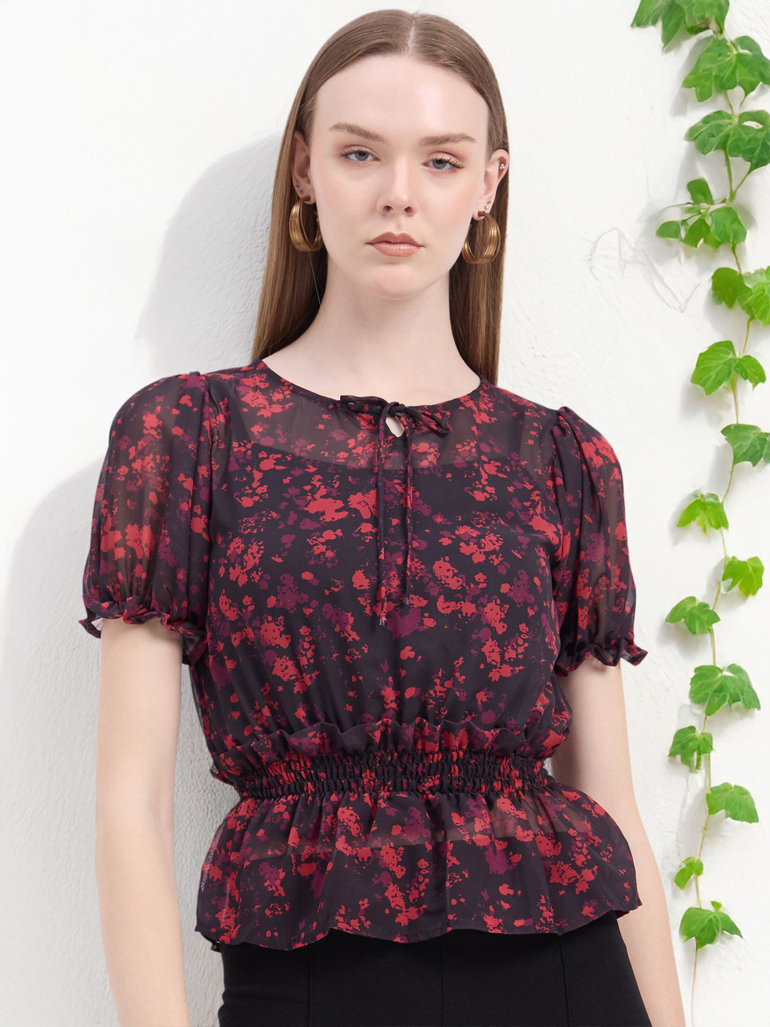 DressBerry Women Floar Print Gathered or Pleated Top