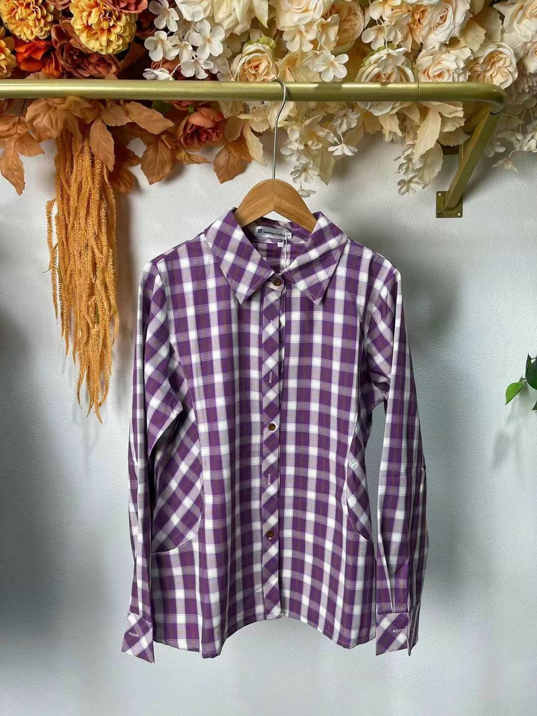 Outzidr Women Purple & White Gingham Checked Shirt
