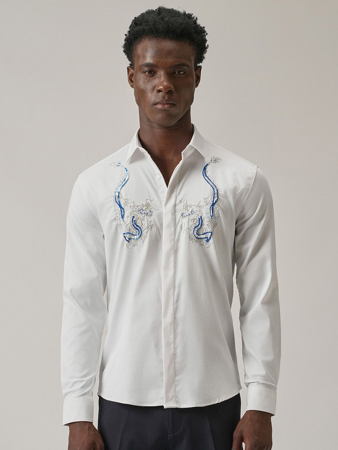 Banana Club Men Classic Slim Fit Handcrafted Dragon Designer Shirt