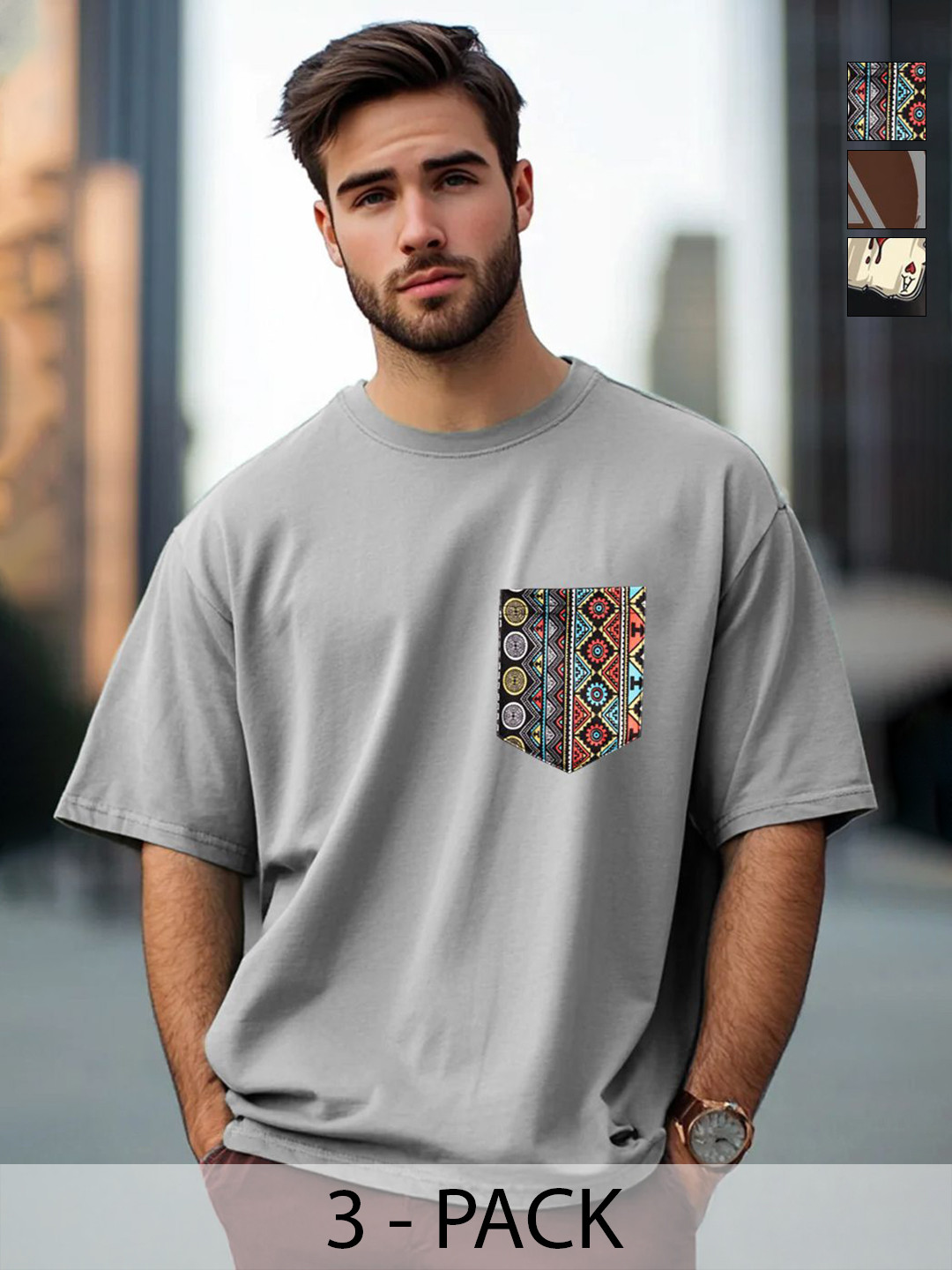 Moda Rapido Men 3 Printed Drop-Shoulder Sleeves T-shirt