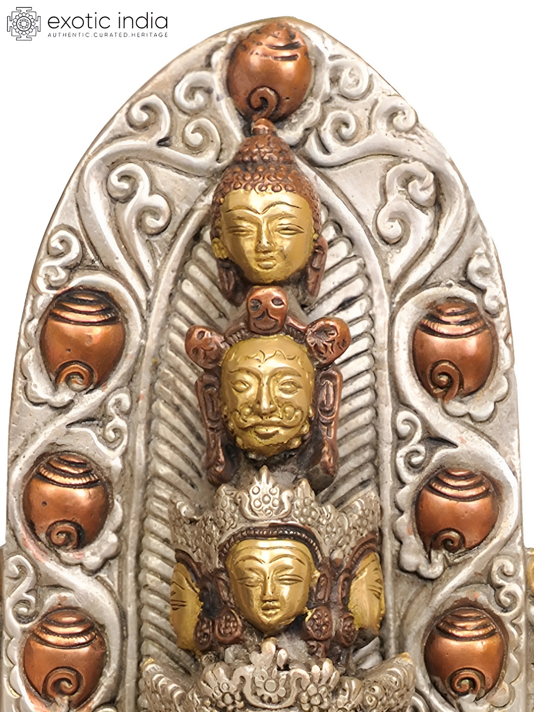 Exotic India Eleven-Headed Thousand-Armed Avalokiteshvara Silver Brass Metallic Prayer Room Hand Made Medium Showpiece - 15 Inches