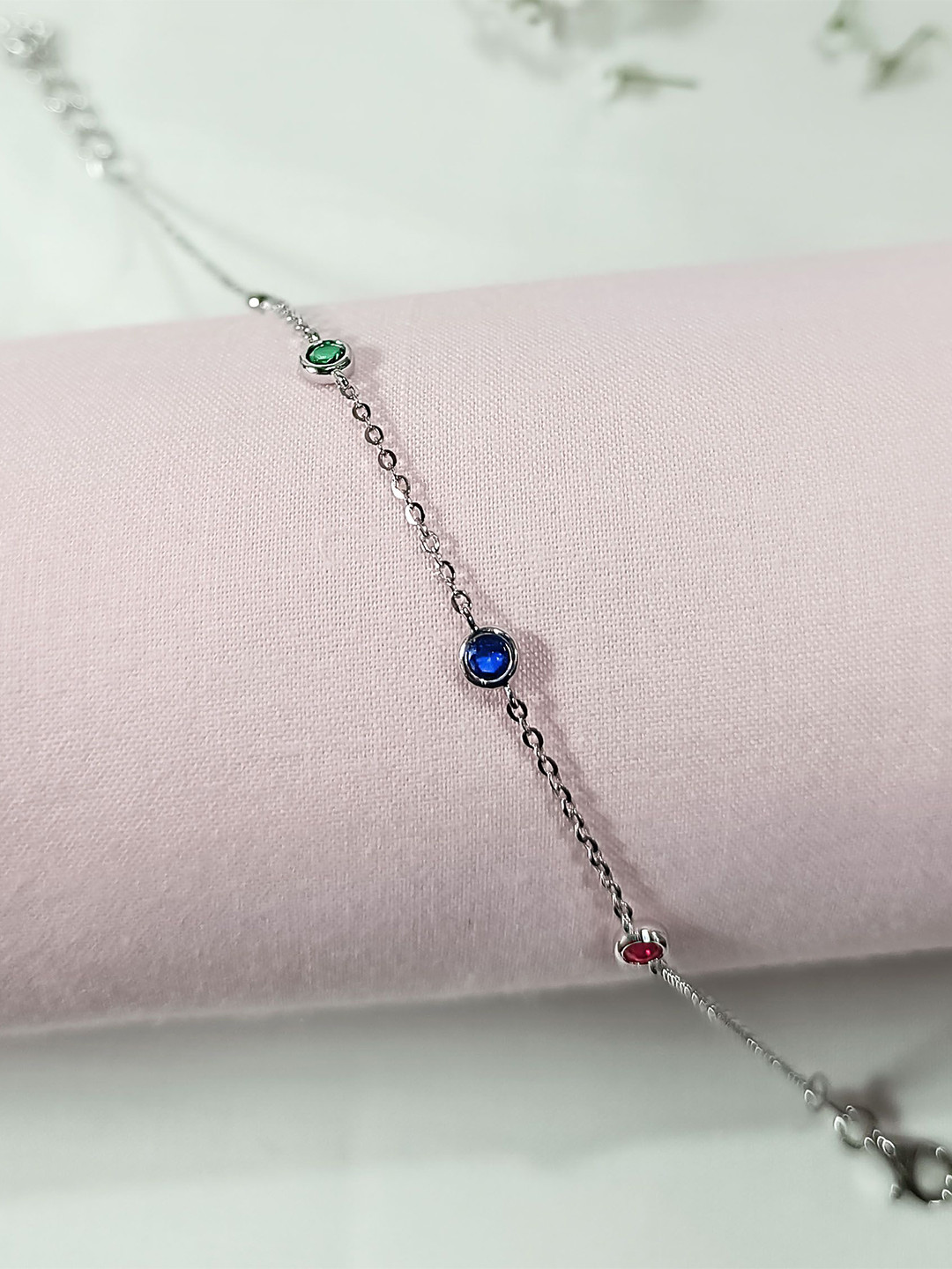 INARI SHINES 925 Silver Rhodium Plated Multi Colour Stone Bracelet