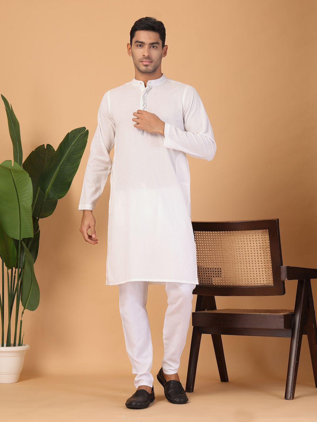 JAPER KURTI Men Band Collar Cotton Kurta