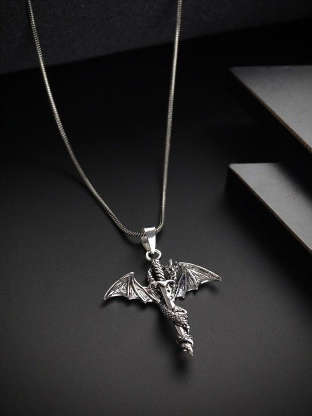 AGARWALPRODUCT Men Silver Plated Dragon Sword Pendant With Chain