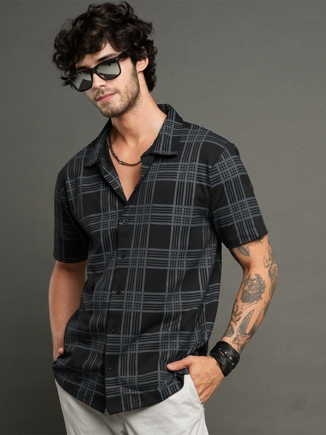 TIGER SNAKE Men Comfort Tartan Checks Checked Casual Shirt
