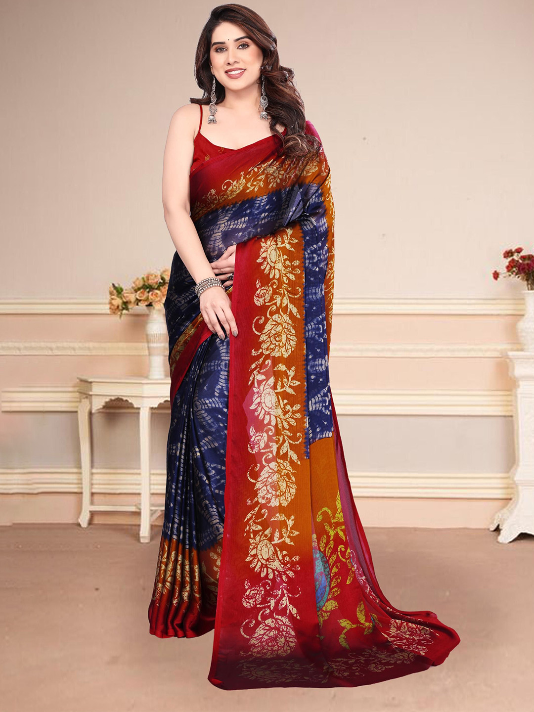 SUPERLAXMI Women Floral Printed Pure Chiffon Saree
