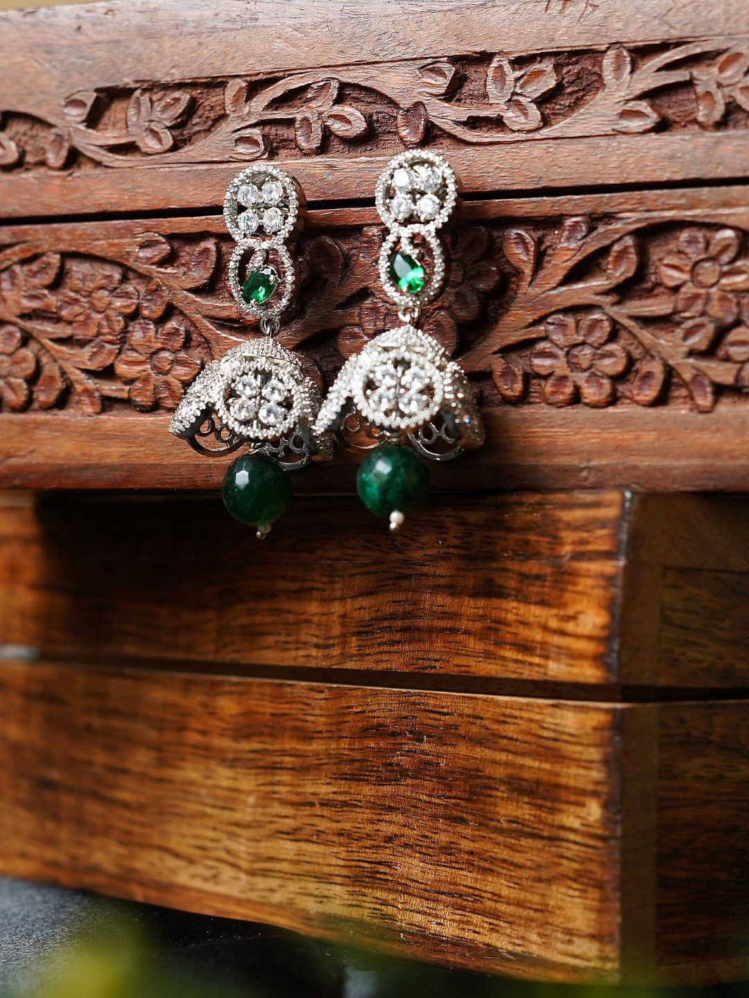 FASHION EMPIRE Elegant Green American Diamond Earrings for Women