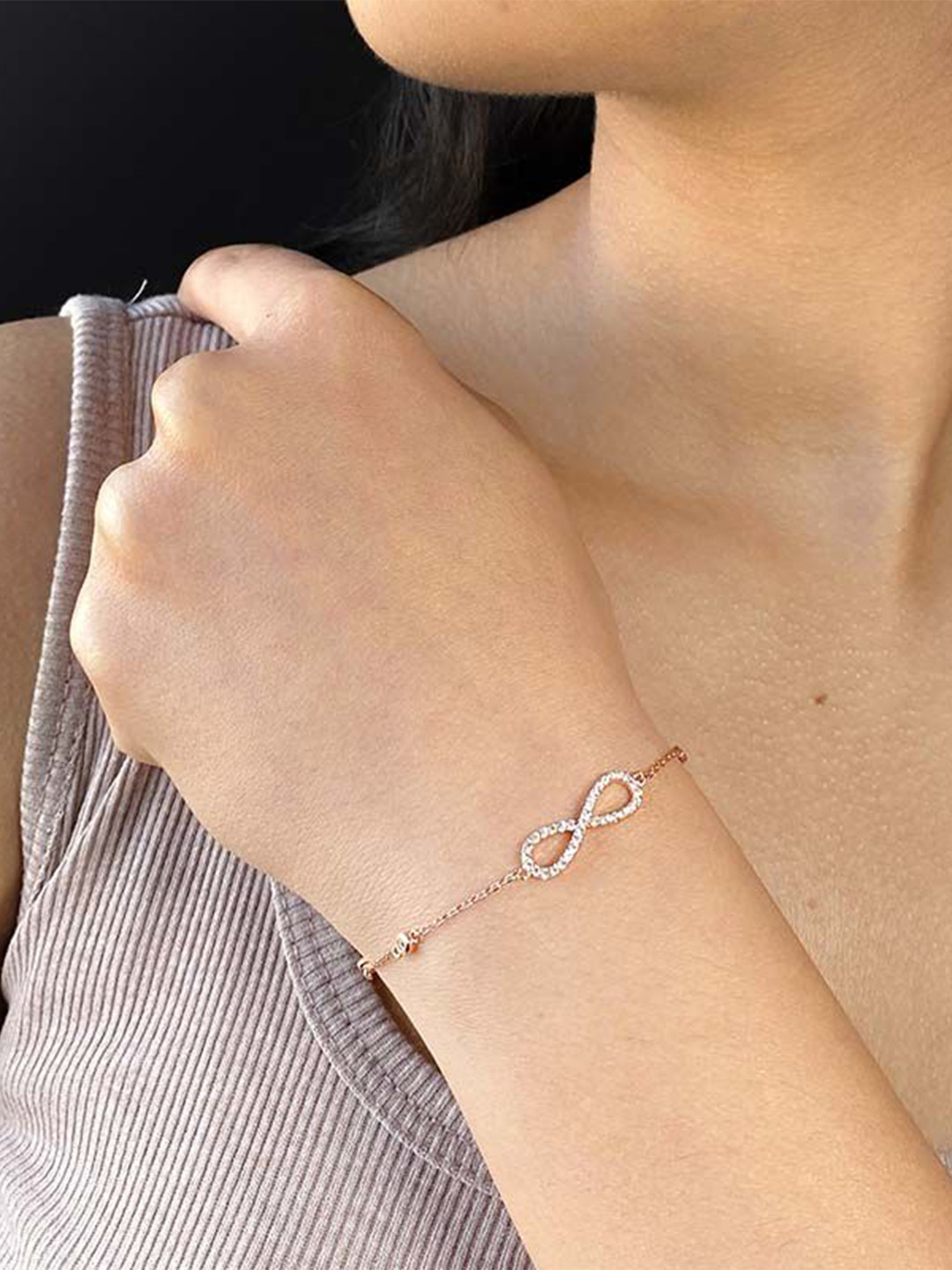 INARI SHINES 925 Silver Rose Gold Plated Infinity Bracelet
