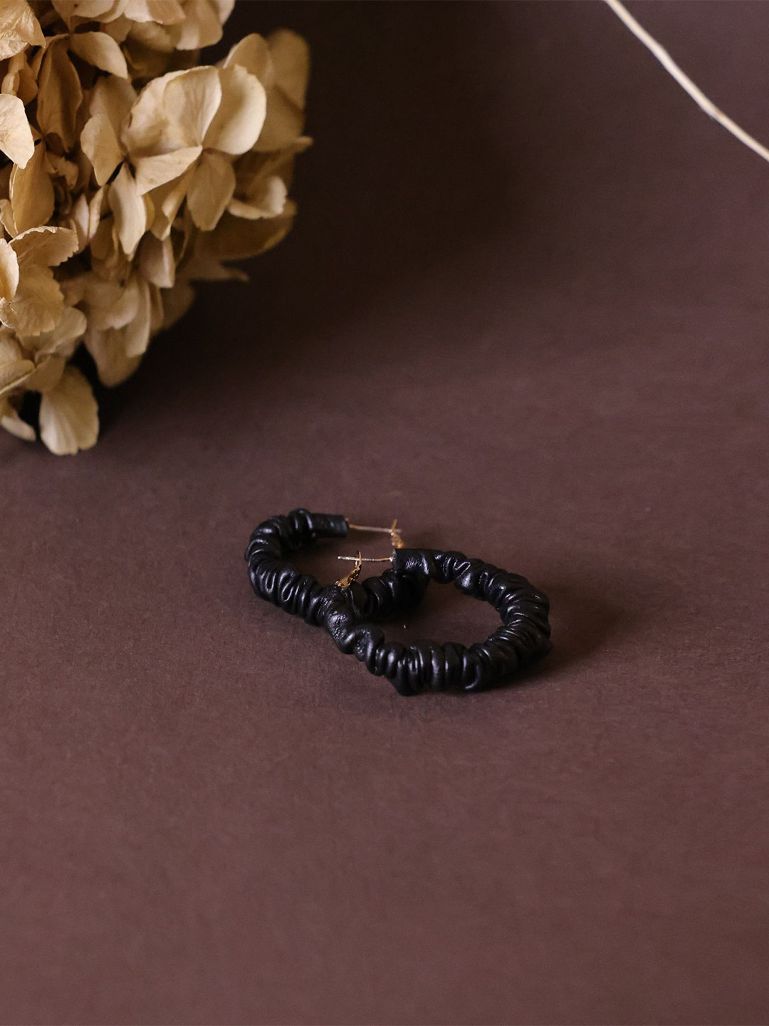 Senshi Leather Circular Shaped Hoop Earrings