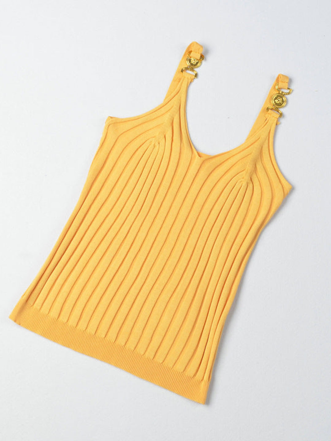 Outzidr Women Yellow Scoop Neck Buckle Strap Tank Top