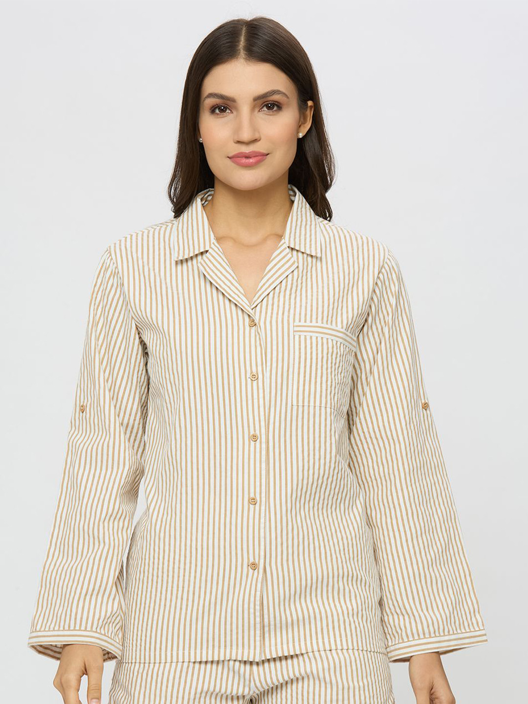 AMMARZO Women Cotton Seersucker Stripe Shirt