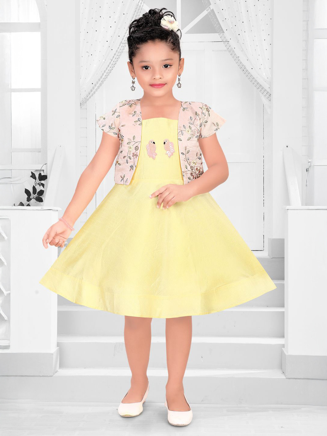 Pragya Exclusive Kids-Girls Self Design With Embroidery Jacket Fit & Flare Dress