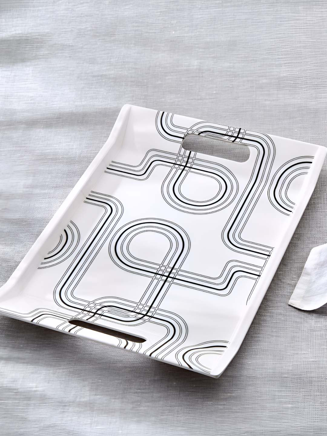 Home Centre Meadows Monochrome White & Black Melamine Dishwasher Safe Serving Tray
