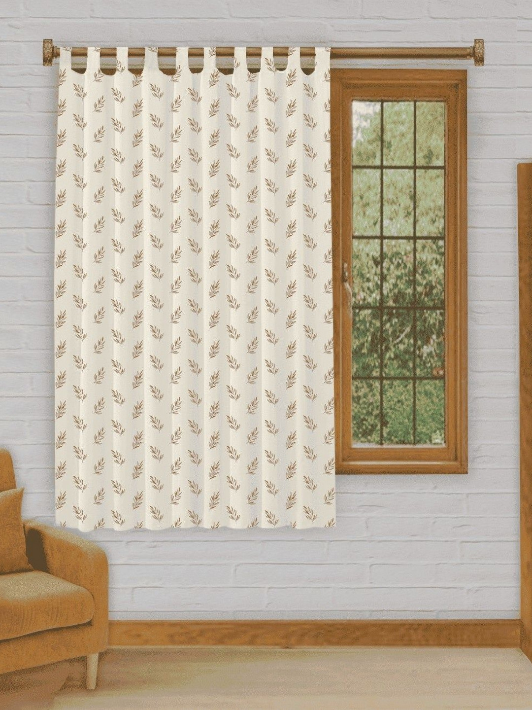 OASIS Beige Floral Cotton Window Curtain 5 ft