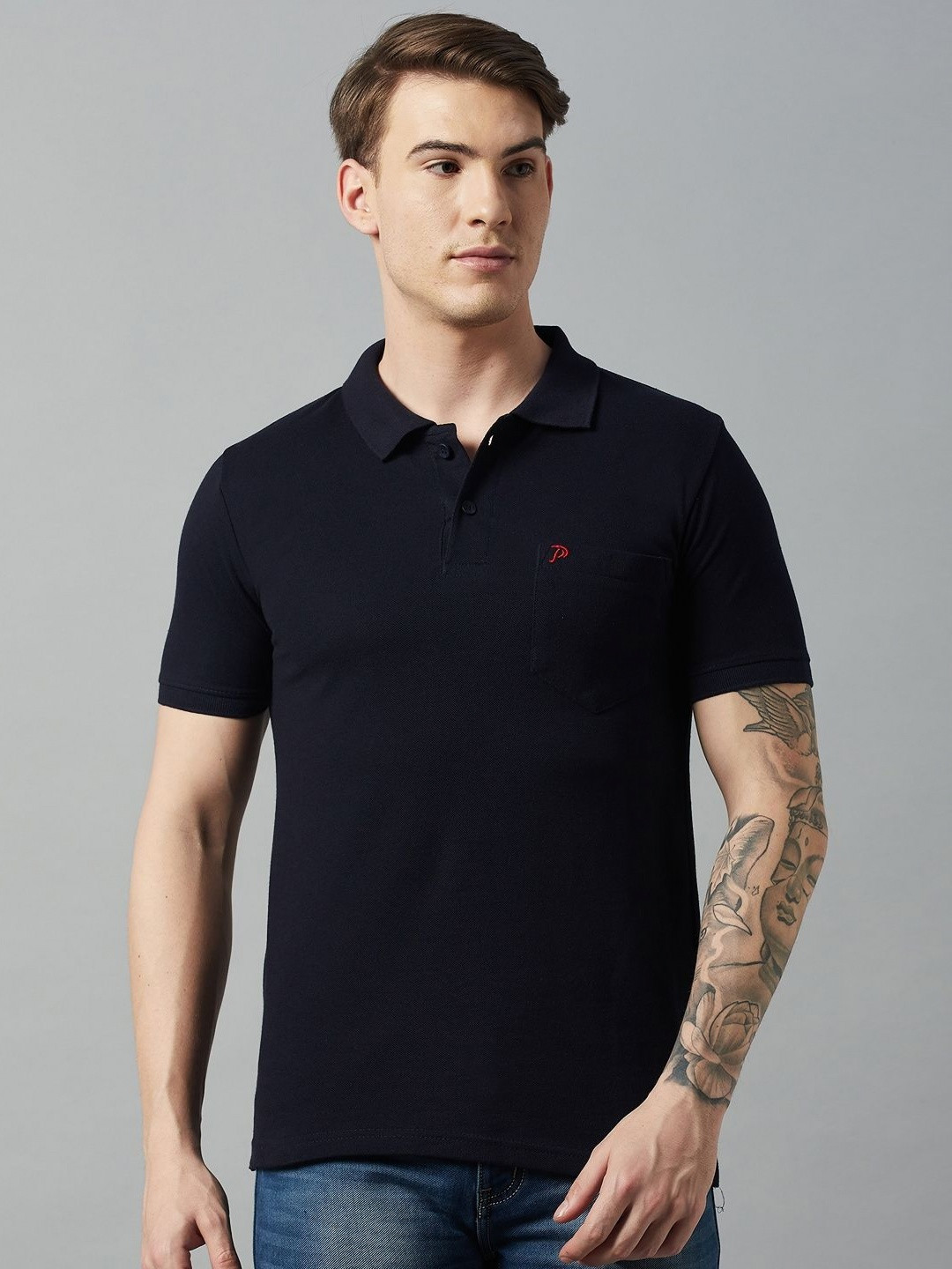 MOUNTAIN COLOURS Men Solid Polo Collar Cotton T-shirt