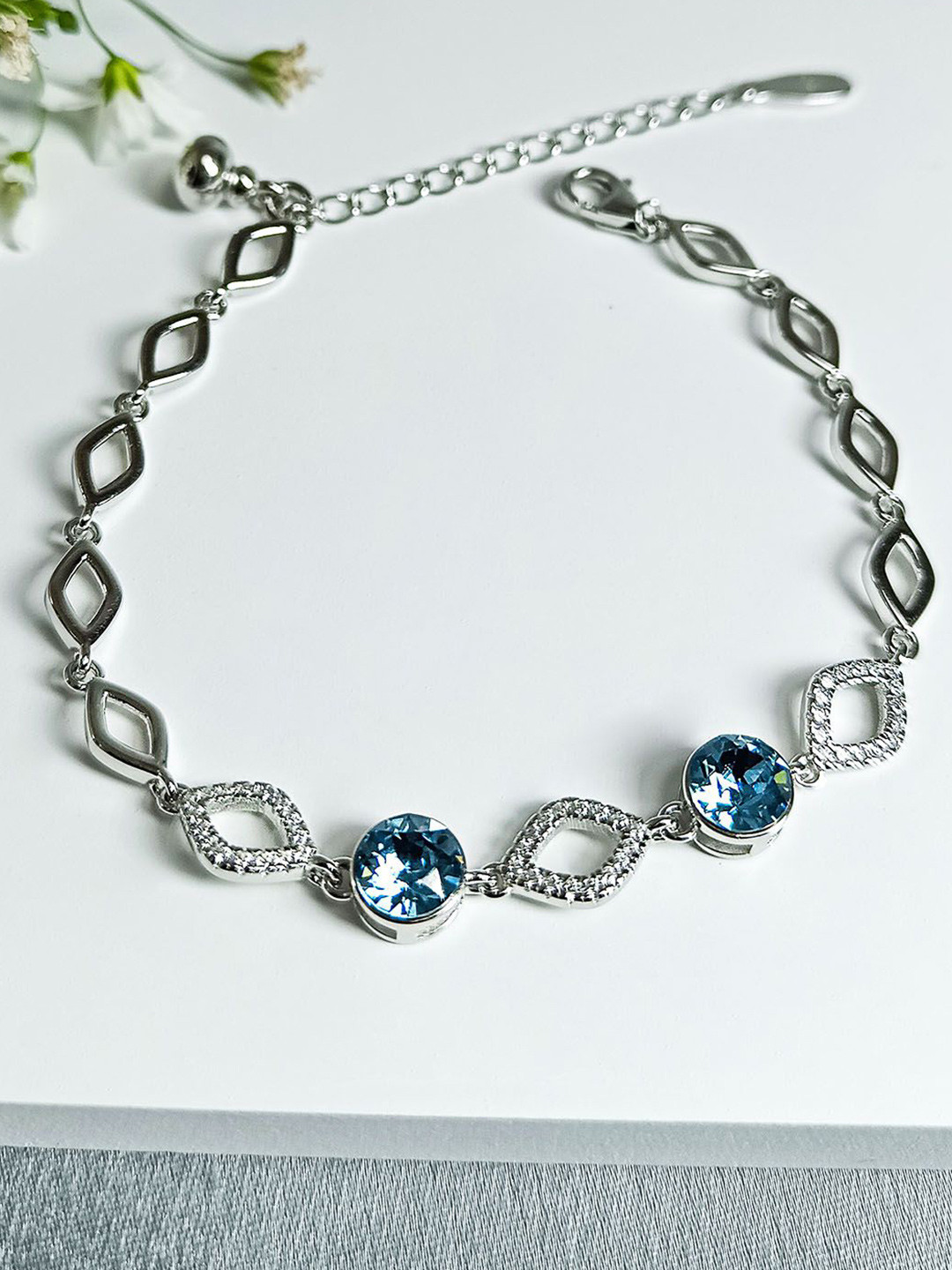 INARI SHINES 925 Silver Rhodium Plated Bracelet with Blue Stones