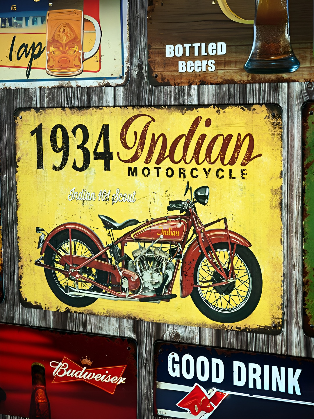 eazy wagon 1934 Indian Motorcycle Metal Antique Hanging Hall Signs and Plaques-7.9In