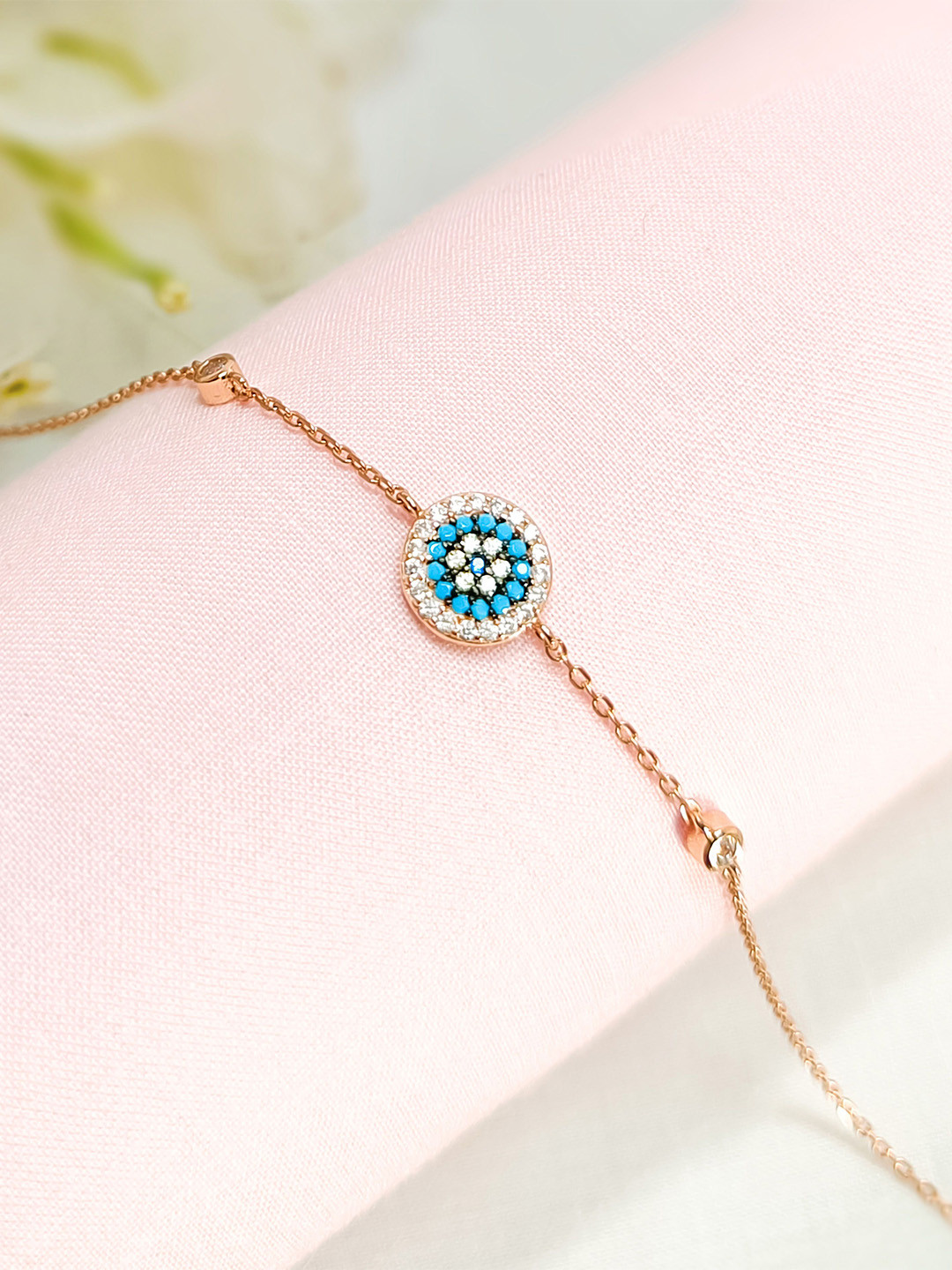 INARI SHINES Women 925 Silver Rose Gold Plated Round Evil Eye Bracelet
