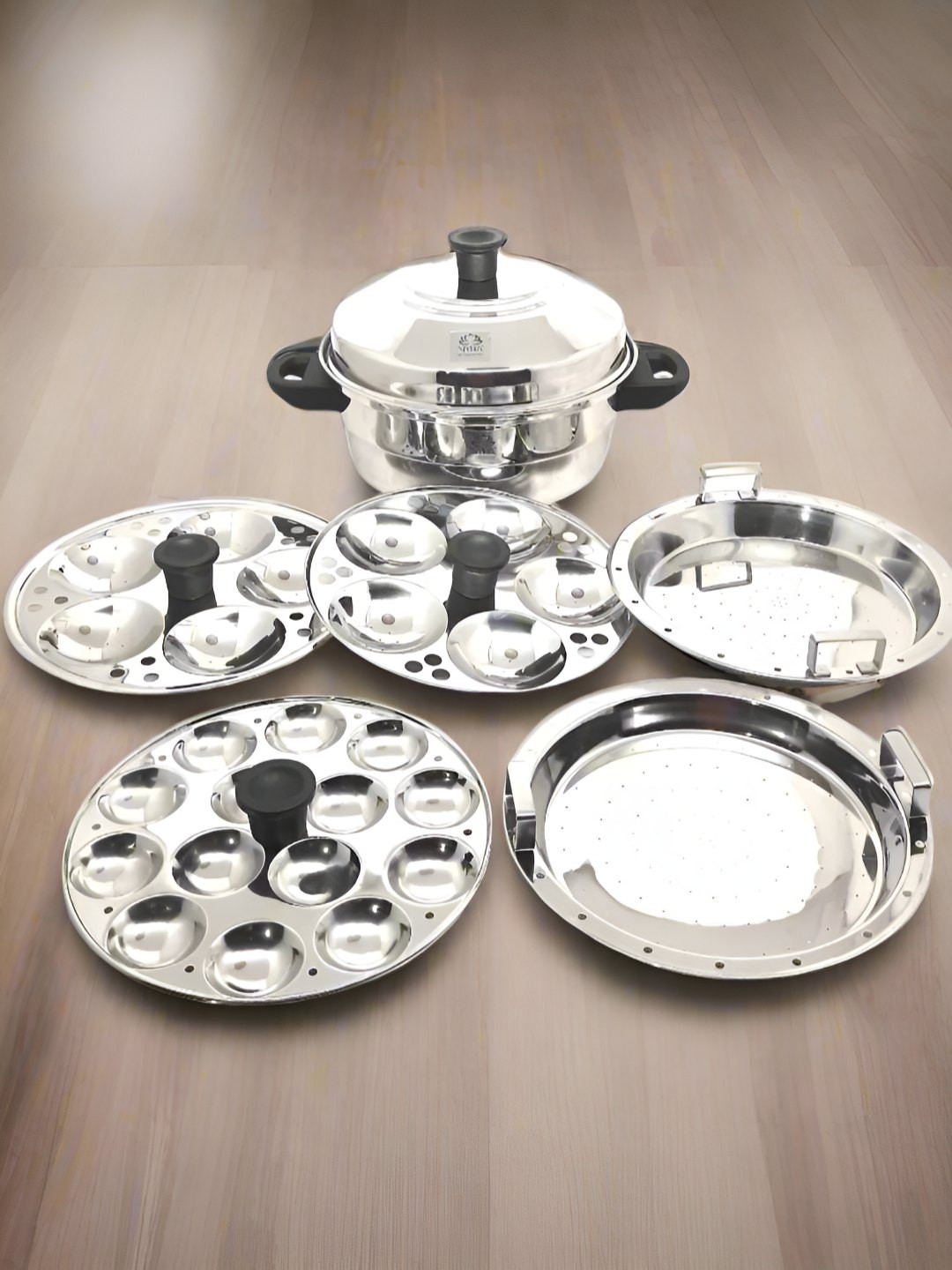 Nyra Kitchenware Steel & Black Stainless Steel Dishwasher Safe Idli Maker