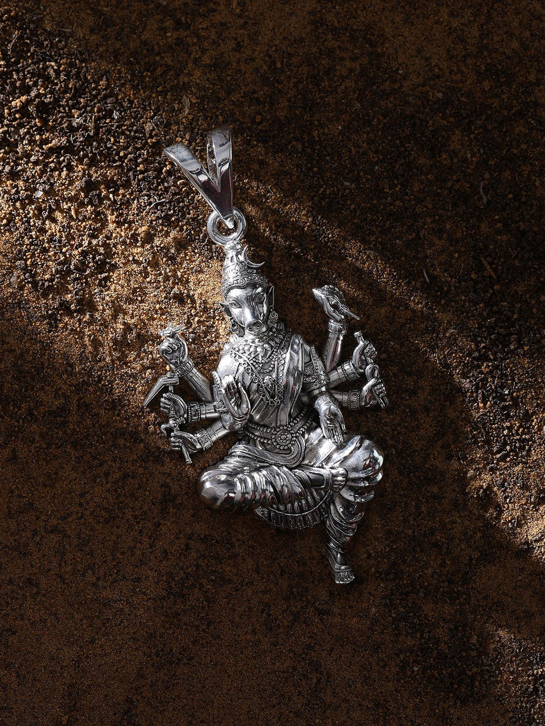 Exotic India Unisex 925 Sterling Silver Goddess Varahi Pendant