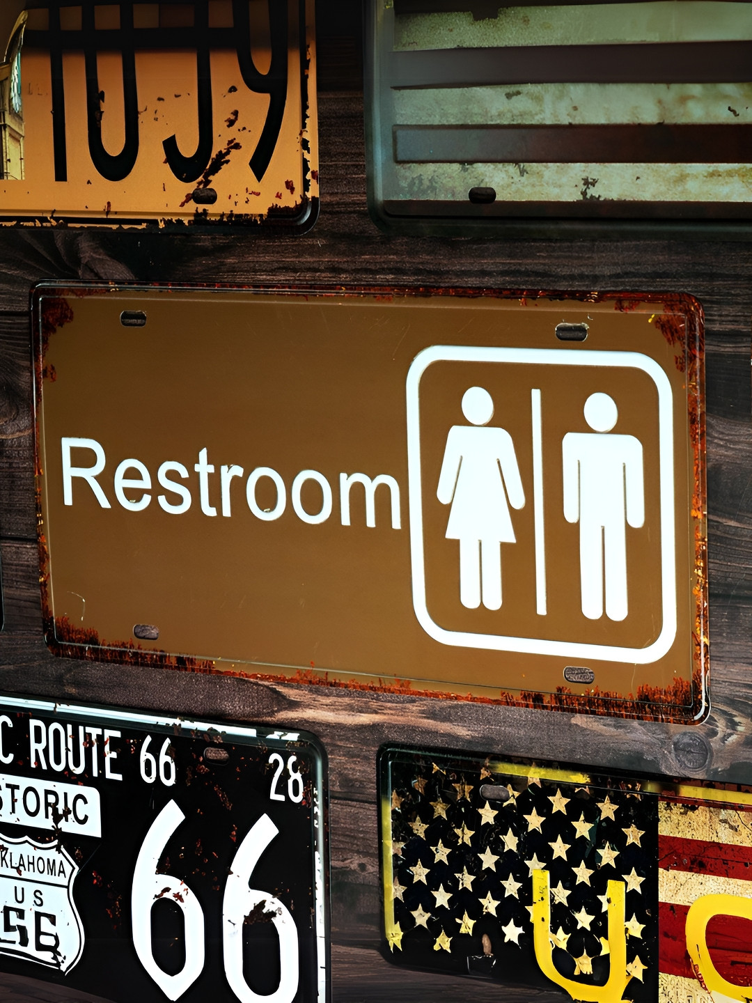 eazy wagon Restroom Signage Metal Rusty Hanging Hall Signs and Plaques-6In