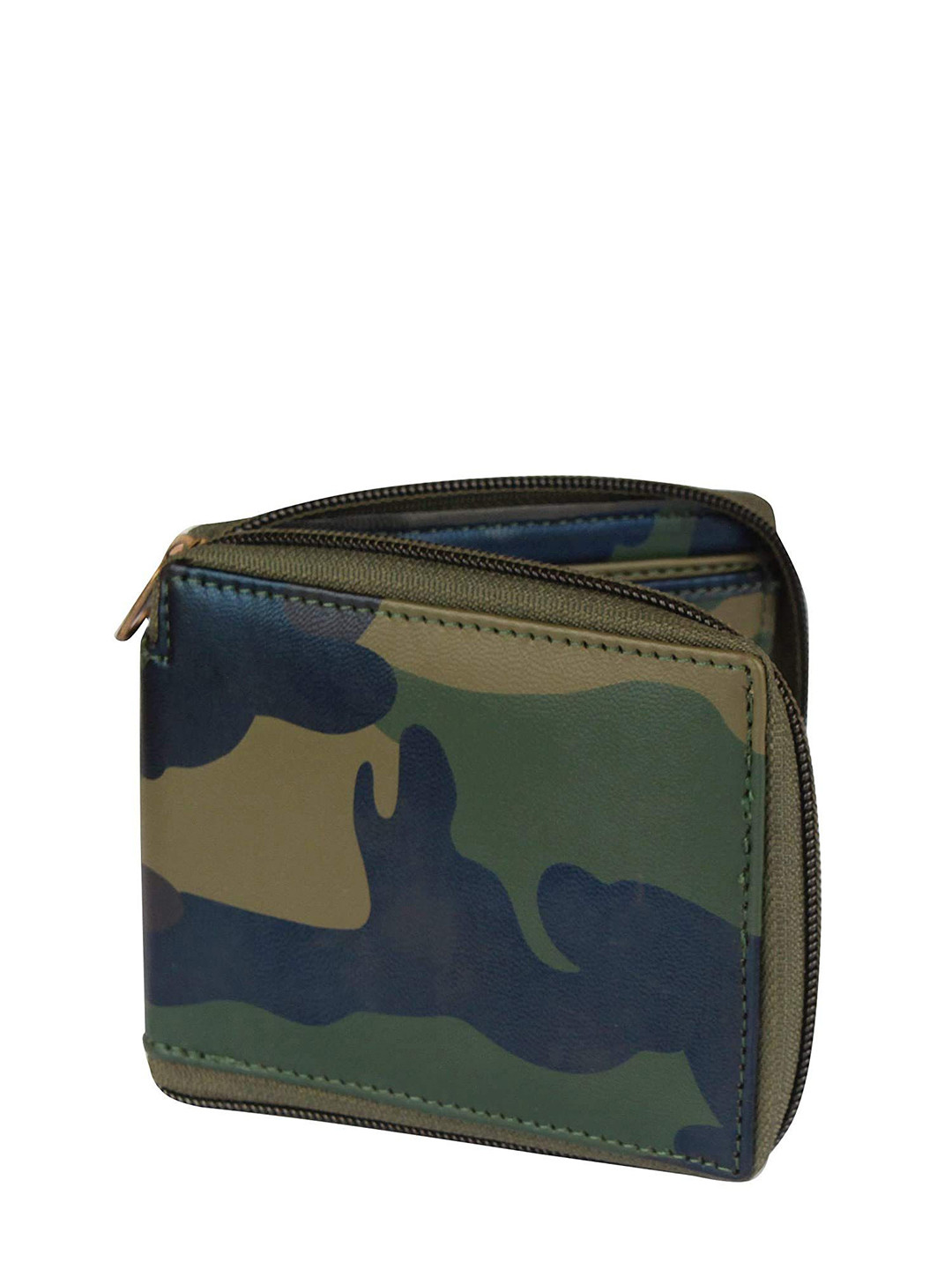 TEMIER Men Camouflage Printed Canvas Zip Around Wallet