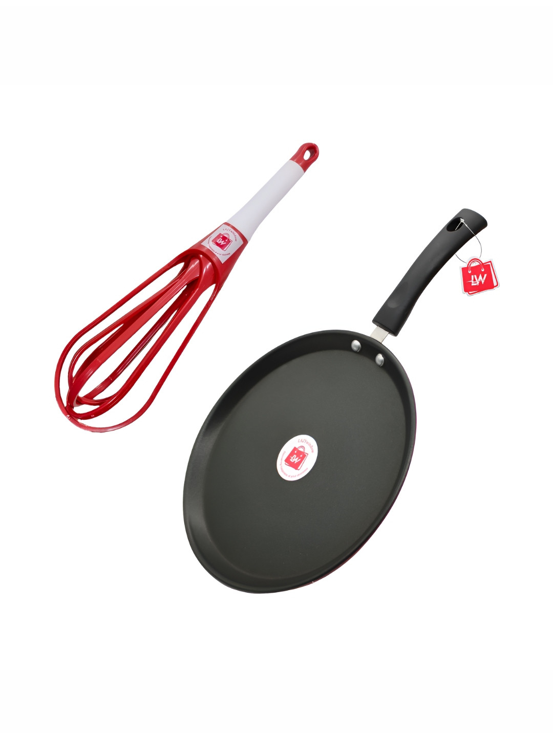 LAZYwindow Maroon & Black Nonstick Tawa & Foldable Whisker