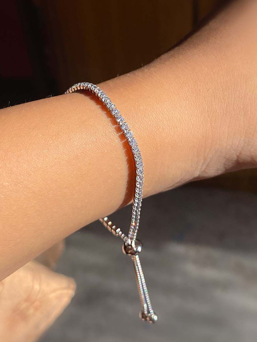 INARI SHINES 925 Silver Rhodium Plated Tennis Bracelet with Sliding Lock