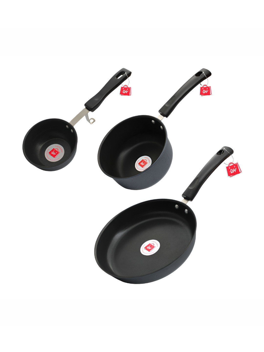 LAZYwindow Black 3 Pieces Iron Kadhai, Sauce Pan And Fry Pan