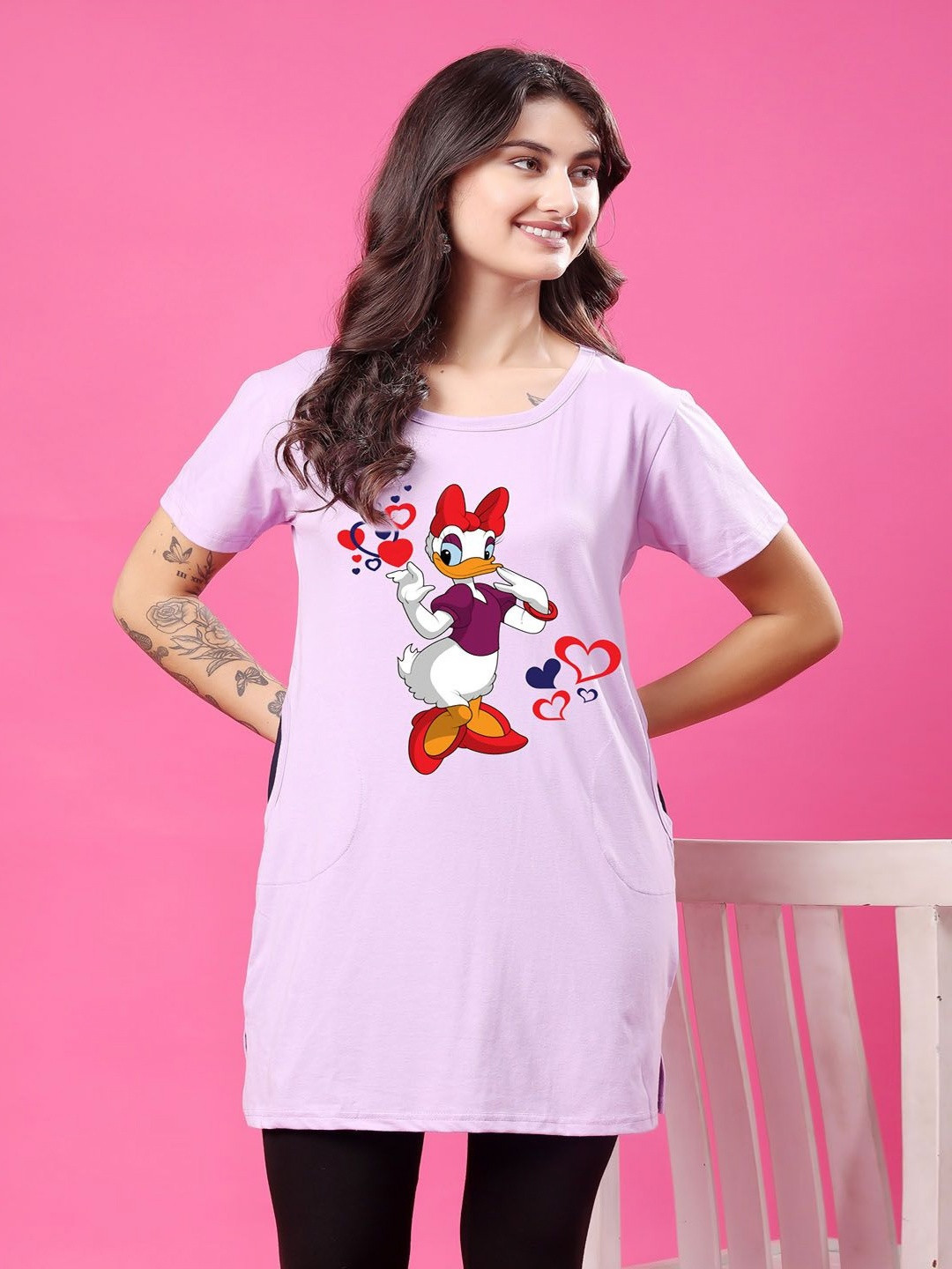 SWIFTLY Women Daisy Duck Bio Finish Graphic Printed Round Neck Cotton T-shirt