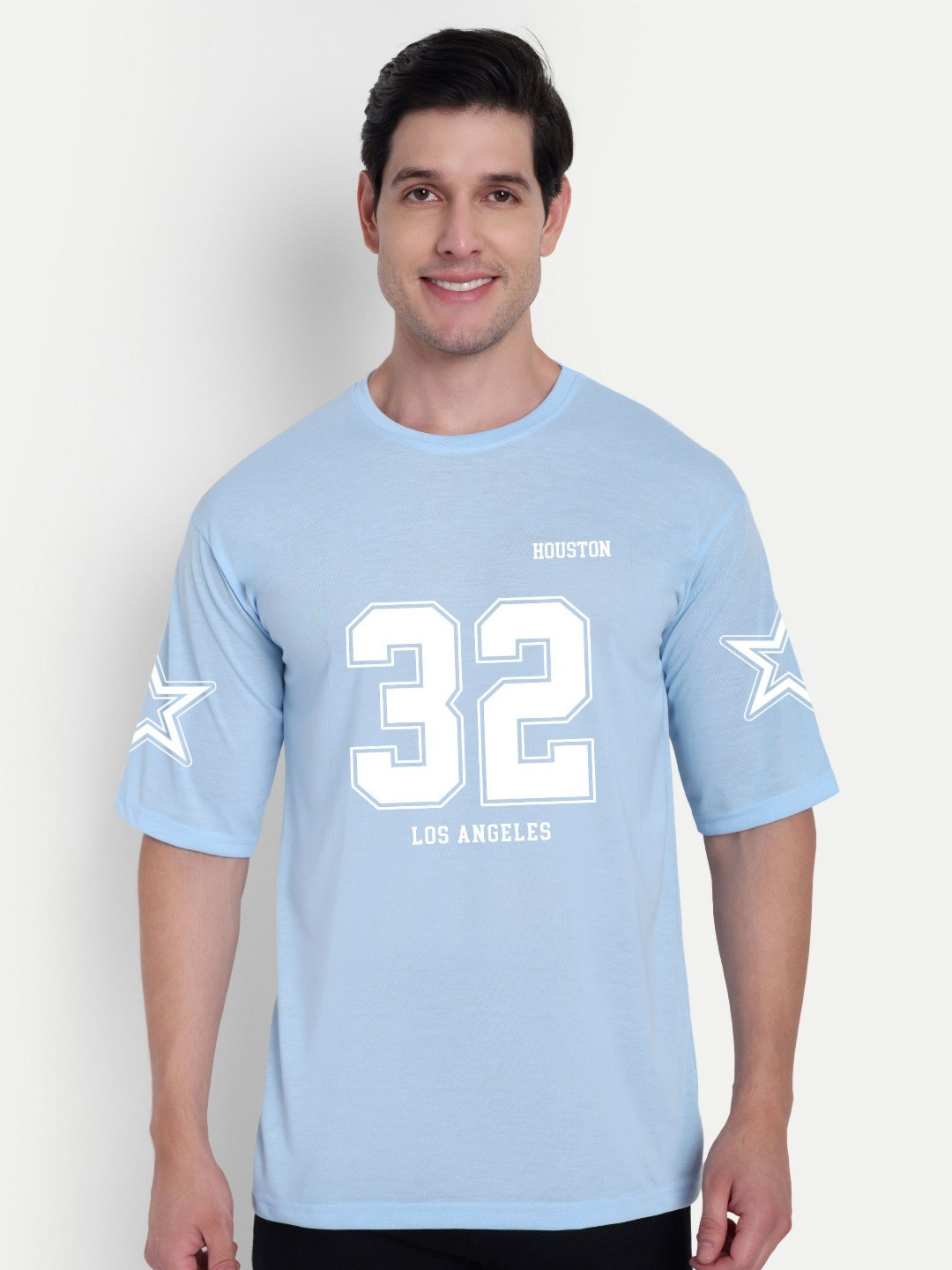 BENNY BROOKS Unisex 32 Star Printed Round Neck Drop-Shoulder Sleeves Oversized T-shirt