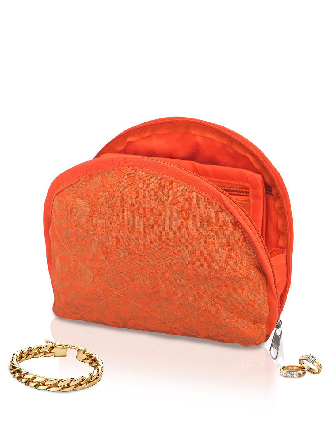 Kuber Industries Orange Colored Printed Cotton Jewellery Kit Organiser With 4 Pouches