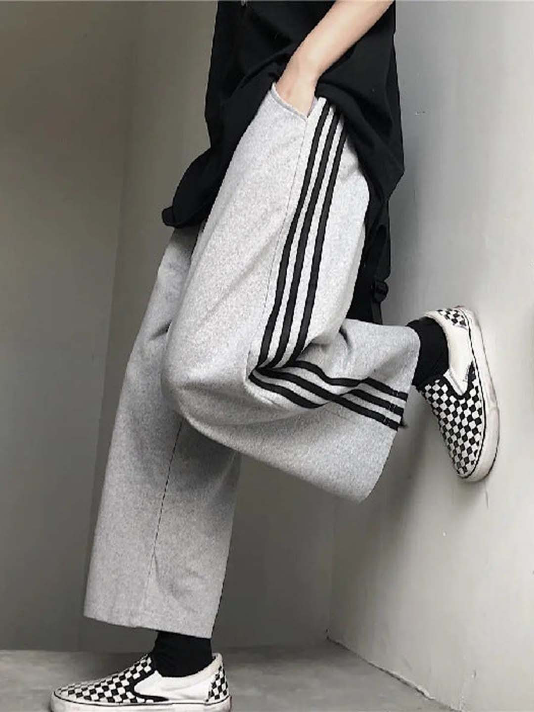 Outzidr Gray Contrast Black Striped Jogger