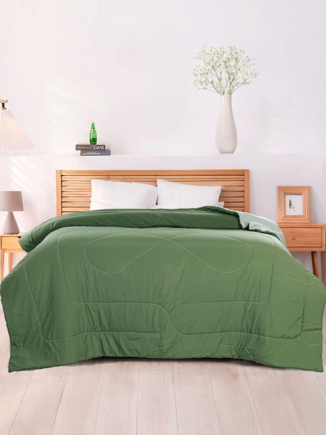 HOMADORN Olive Green & Sea Green AC Room 300 GSM Double Bed Comforter